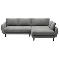 ECKSOFA in Velours Hellgrau  - Hellgrau/Schwarz, Design, Holz/Textil (260/167cm) - Welnova