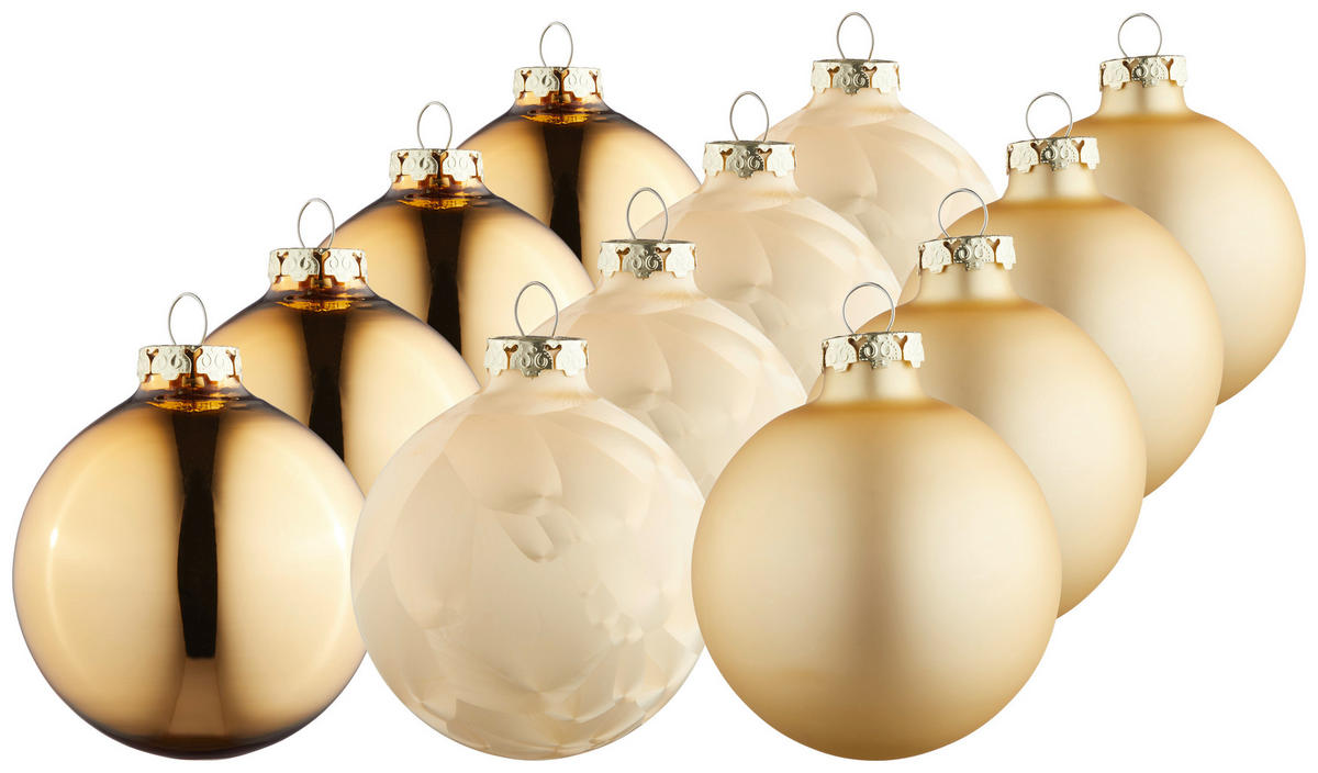 CHRISTBAUMKUGEL-SET 8 cm 12-teilig  - Goldfarben, Basics, Glas (8cm) - X-Mas