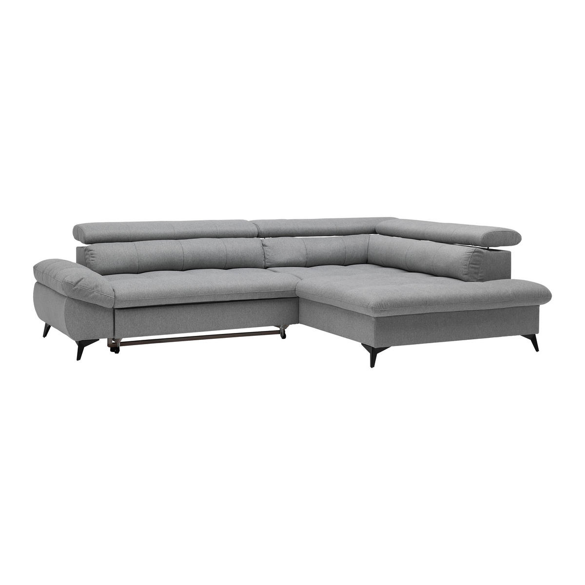 ECKSOFA Chenille Hellgrau  - Hellgrau/Schwarz, Modern, Textil/Metall (296/201cm) - Livetastic