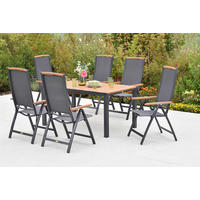 GARTENTISCHGRUPPE  - Graphitfarben/Grau, KONVENTIONELL, Holz/Textil - Gardenson