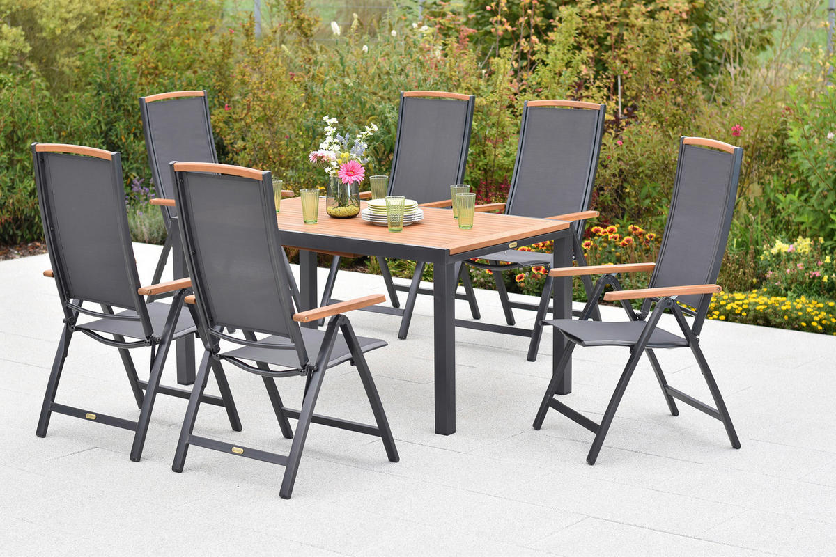 GARTENTISCHGRUPPE  - Graphitfarben/Grau, KONVENTIONELL, Holz/Textil - Gardenson