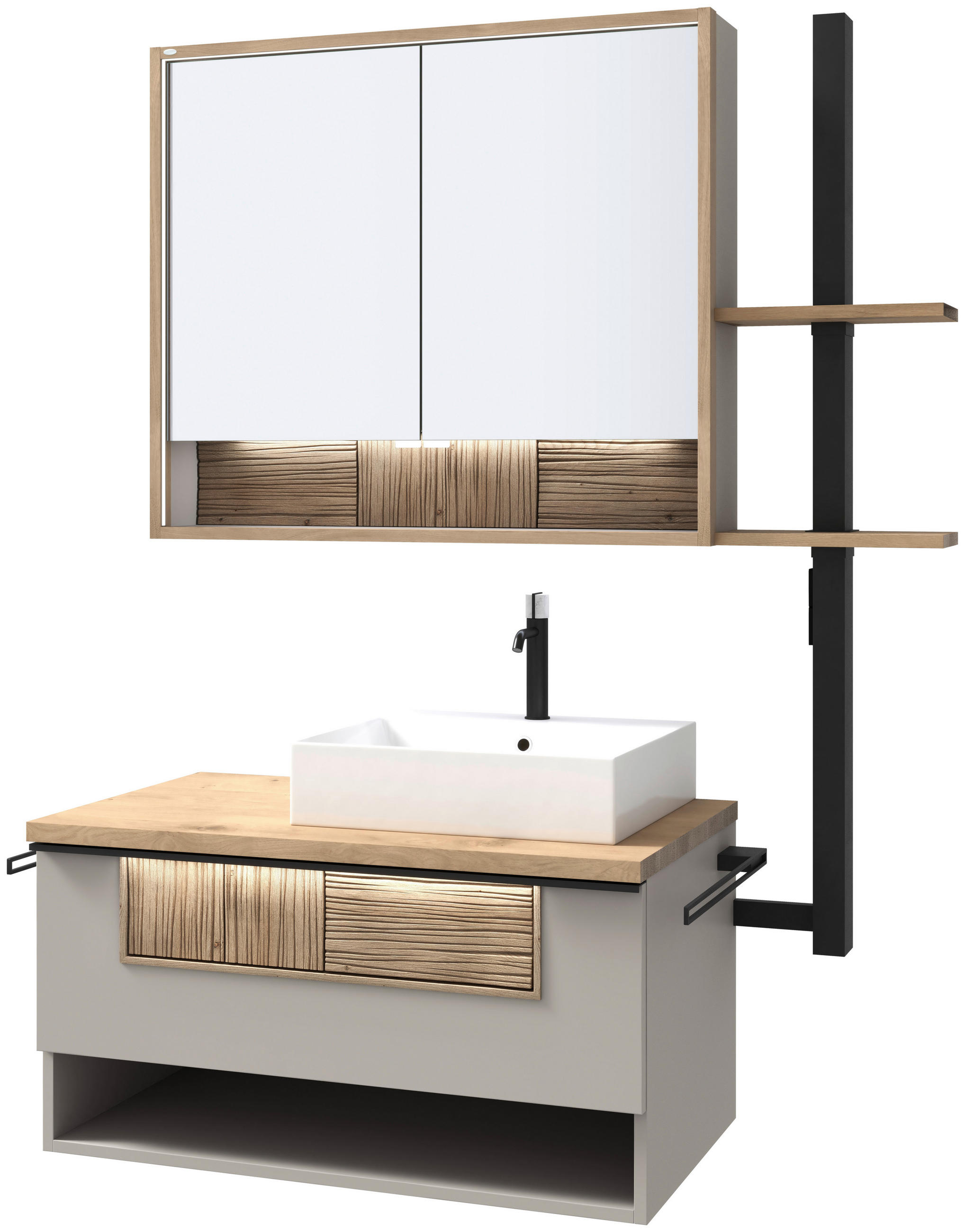 BADEZIMMER 3-teilig  in 128,5 cm  - Taupe/Wildeiche, LIFESTYLE, Glas/Holz (128,5cm) - Voglauer