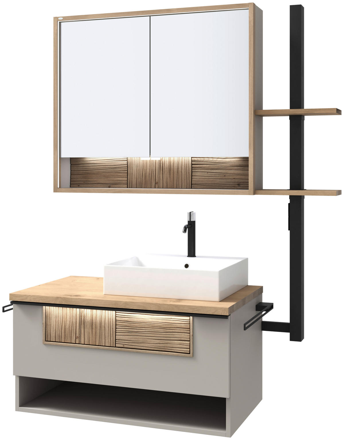 BADEZIMMER 3-teilig  in 128,5 cm  - Taupe/Wildeiche, LIFESTYLE, Glas/Holz (128,5cm) - Voglauer