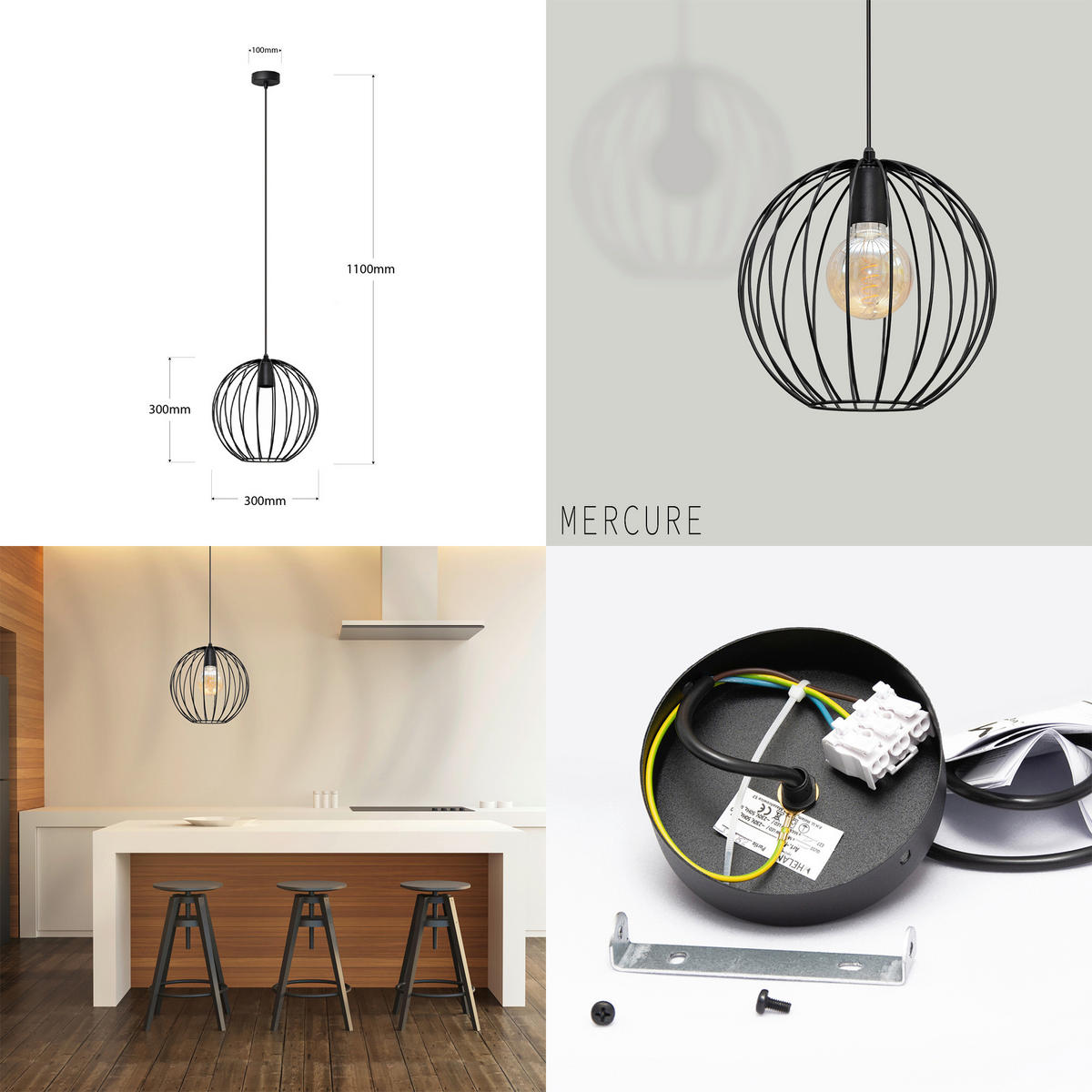 HÄNGELEUCHTE Mercure 30/30/110 cm  - Schwarz, Design, Metall (30/30/110cm)