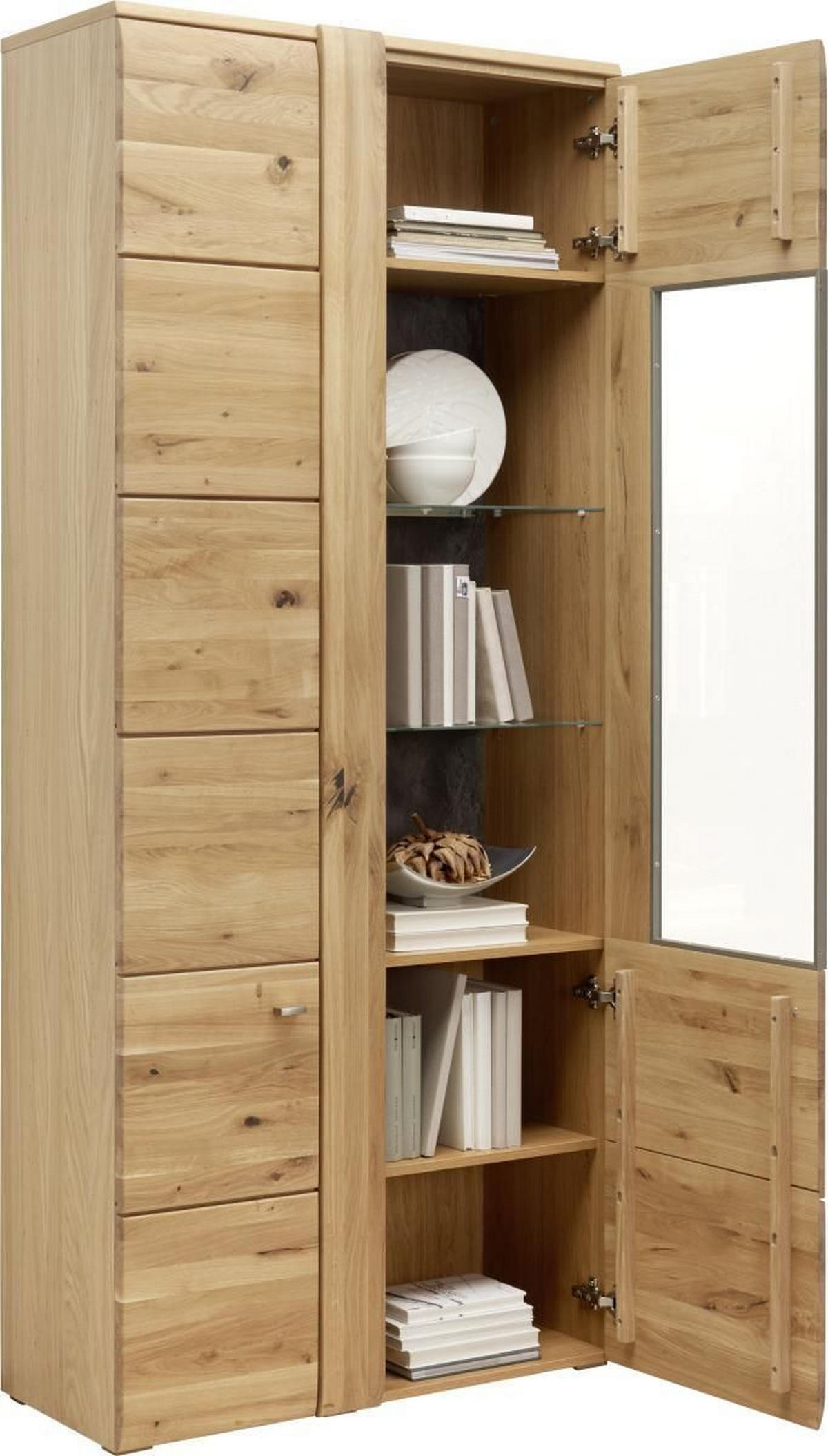 VITRINE in furniert, massiv Eiche Eichefarben, Schieferfarben  - Schieferfarben/Eichefarben, KONVENTIONELL, Glas/Holz (89/205/38cm) - Voleo
