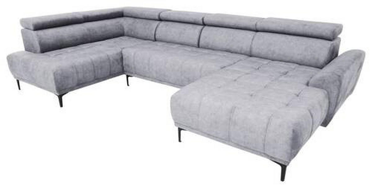 WOHNLANDSCHAFT Hellgrau Velours  - Hellgrau/Schwarz, Design, Textil/Metall (191/340/172cm) - Stylife