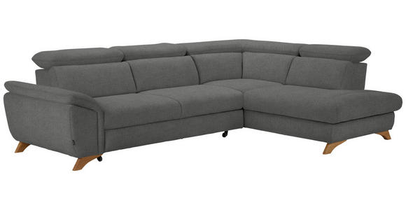 ECKSOFA in Flachgewebe Grau  - Eichefarben/Grau, MODERN, Holz/Textil (287/212cm) - Valnatura