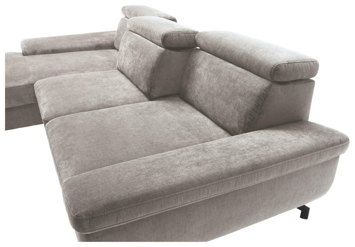 ECKSOFA in Velours Silberfarben  - Silberfarben, MODERN, Textil/Metall (182/262cm) - Trendmanufaktur