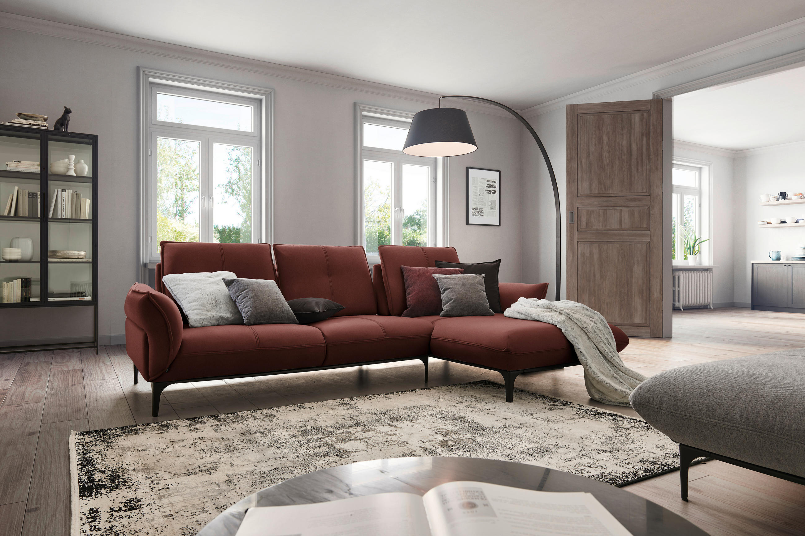ECKSOFA in Echtleder Braun  - Schwarz/Braun, Natur, Leder (277/182cm) - Valnatura