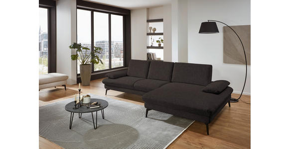 ECKSOFA in Chenille, Mikrofaser Mokka 299/157 cm - Schwarz/Mokka, Design, Textil/Metall (299/157cm) - Dieter Knoll