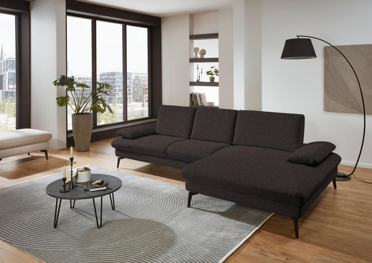 ECKSOFA in Chenille, Mikrofaser Mokka  - Schwarz/Mokka, Design, Textil/Metall (299/157cm) - Dieter Knoll