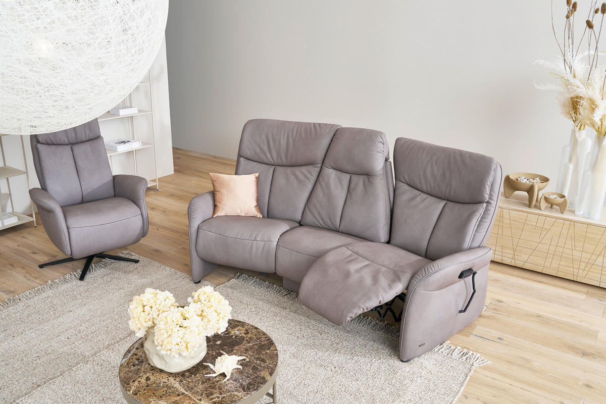TRAPEZSOFA Echtleder Graubraun Ablage, Relaxfunktion, Kopfteilverstellung  - Anthrazit/Graubraun, Design, Leder/Metall (212/107/104cm) - Himolla Komfortklass