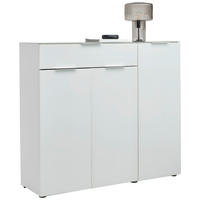 SCHUHSCHRANK 135,6/117/40 cm  - Weiss Hochglanz/Alufarben, Design, Glas/Holzwerkstoff (135,6/117/40cm) - Voleo