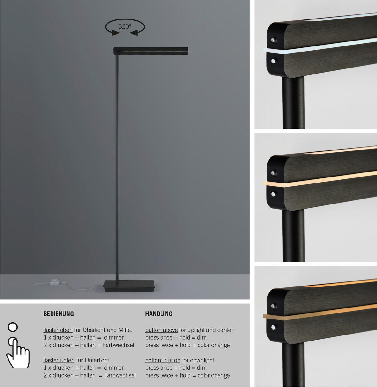 LED-STEHLEUCHTE 20/140 cm    - Schwarz, Basics, Metall (20/140cm) - BOPP