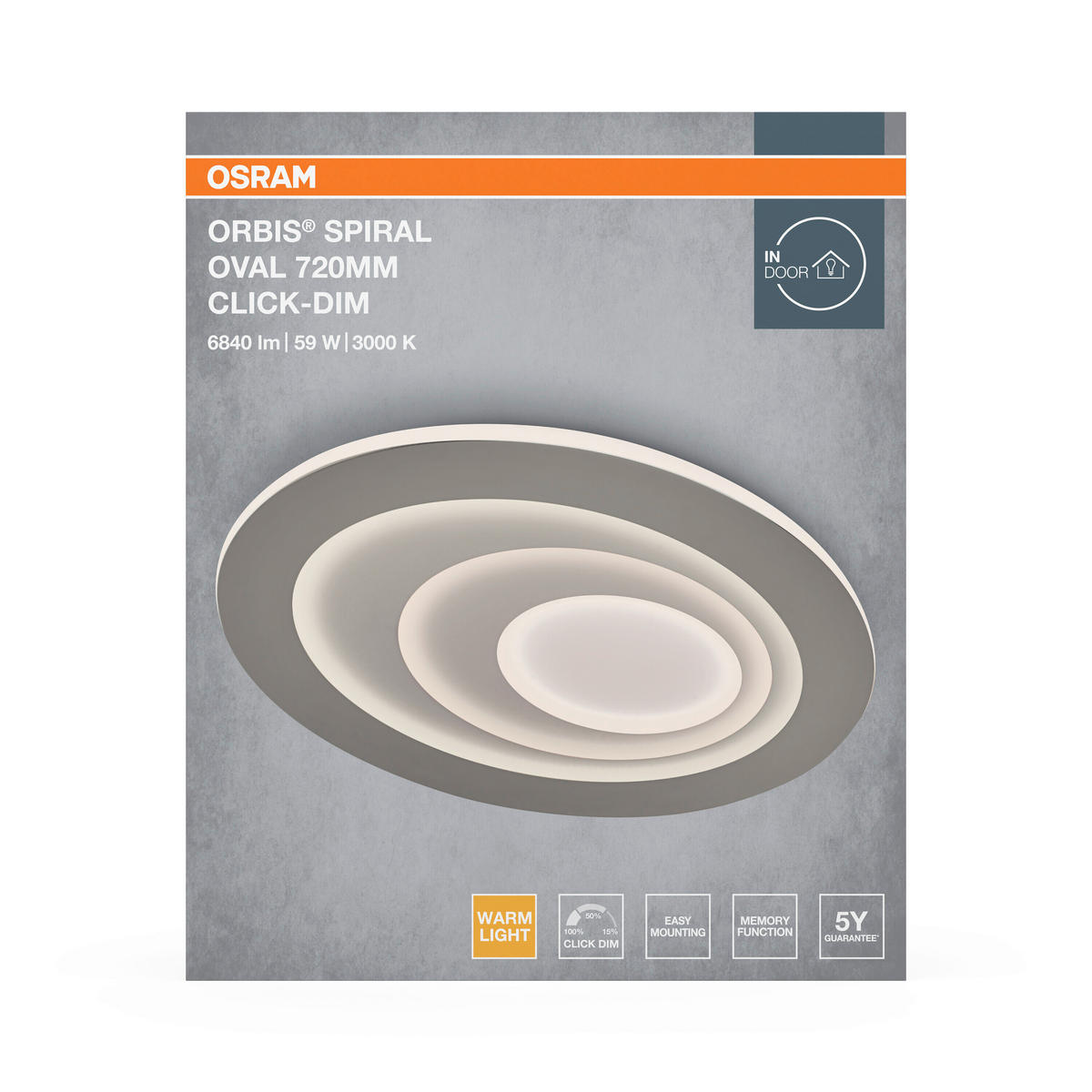 LED-DECKENLEUCHTE Orbis Spiral 58/72/5,6 cm   - Grau, Design, Kunststoff/Metall (58/72/5,6cm) - Osram