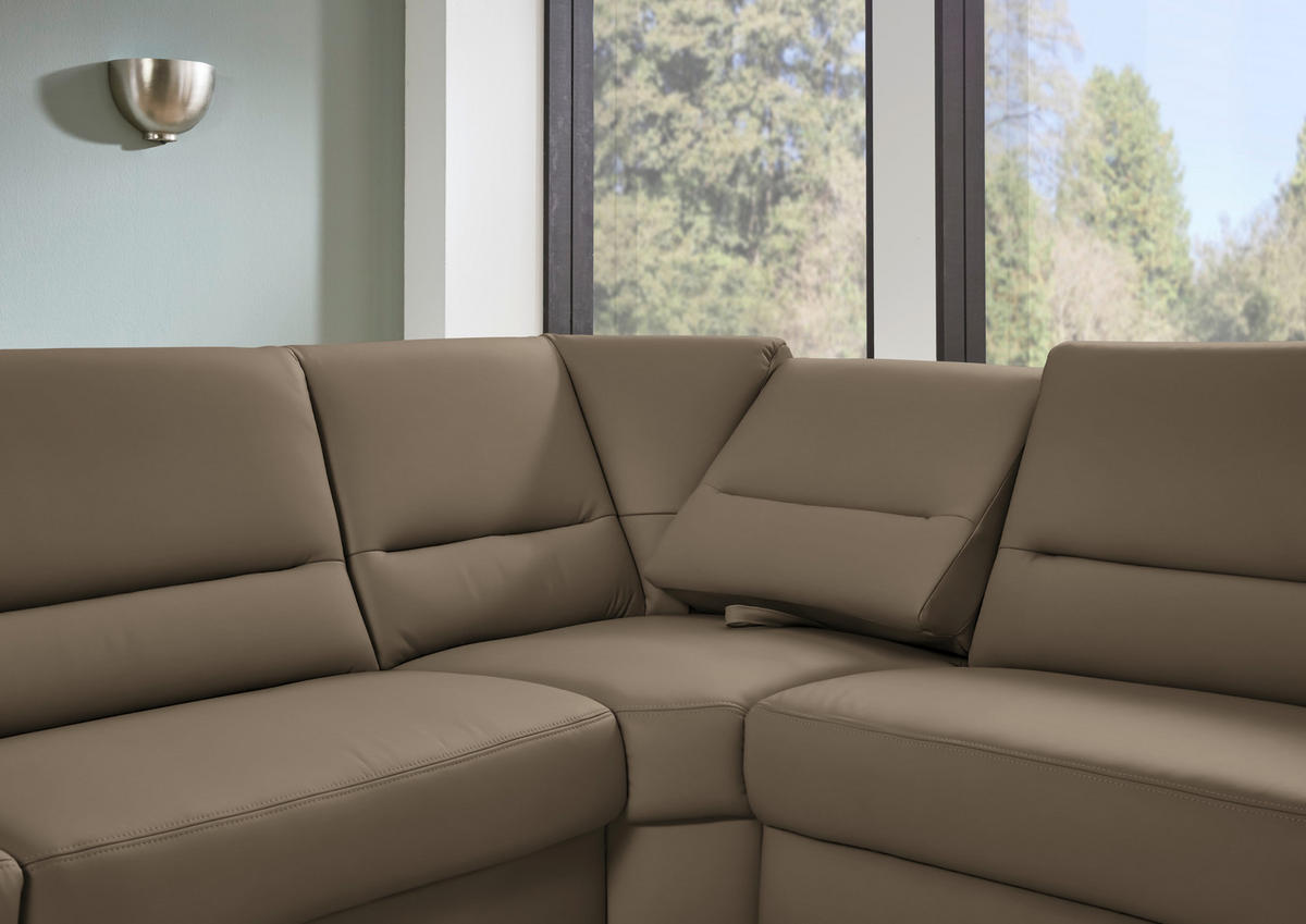 ECKSOFA  in Echtleder Graubraun  290/249 cm  - Graubraun/Schwarz, KONVENTIONELL, Leder/Metall (290/249cm) - Beldomo Premium