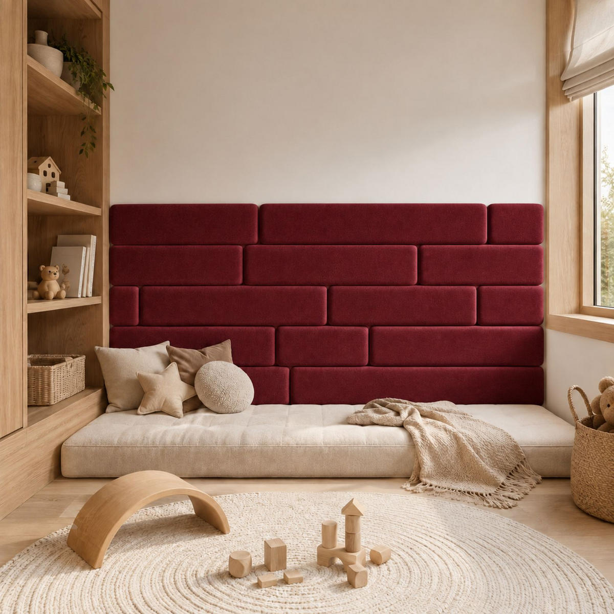 WANDPANEEL 90/30/2.5 cm  - Bordeaux, Basics, Kunststoff/Textil (90/30/2.5cm)
