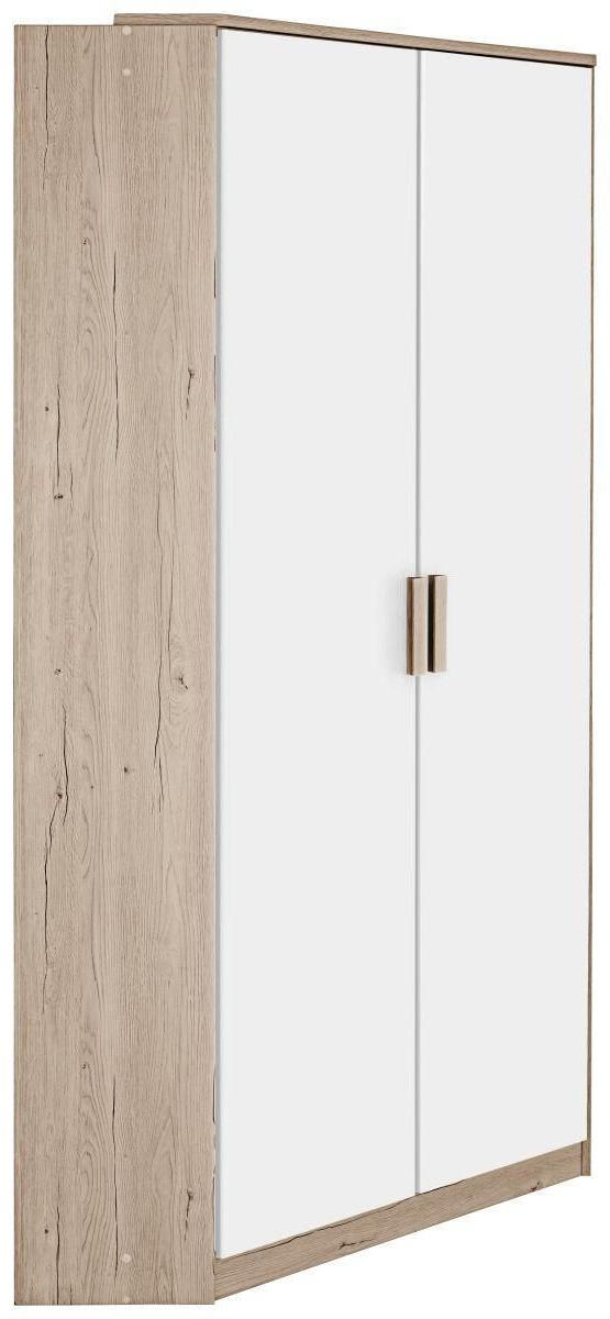 Eckschrank in Weiß, Eichefarben