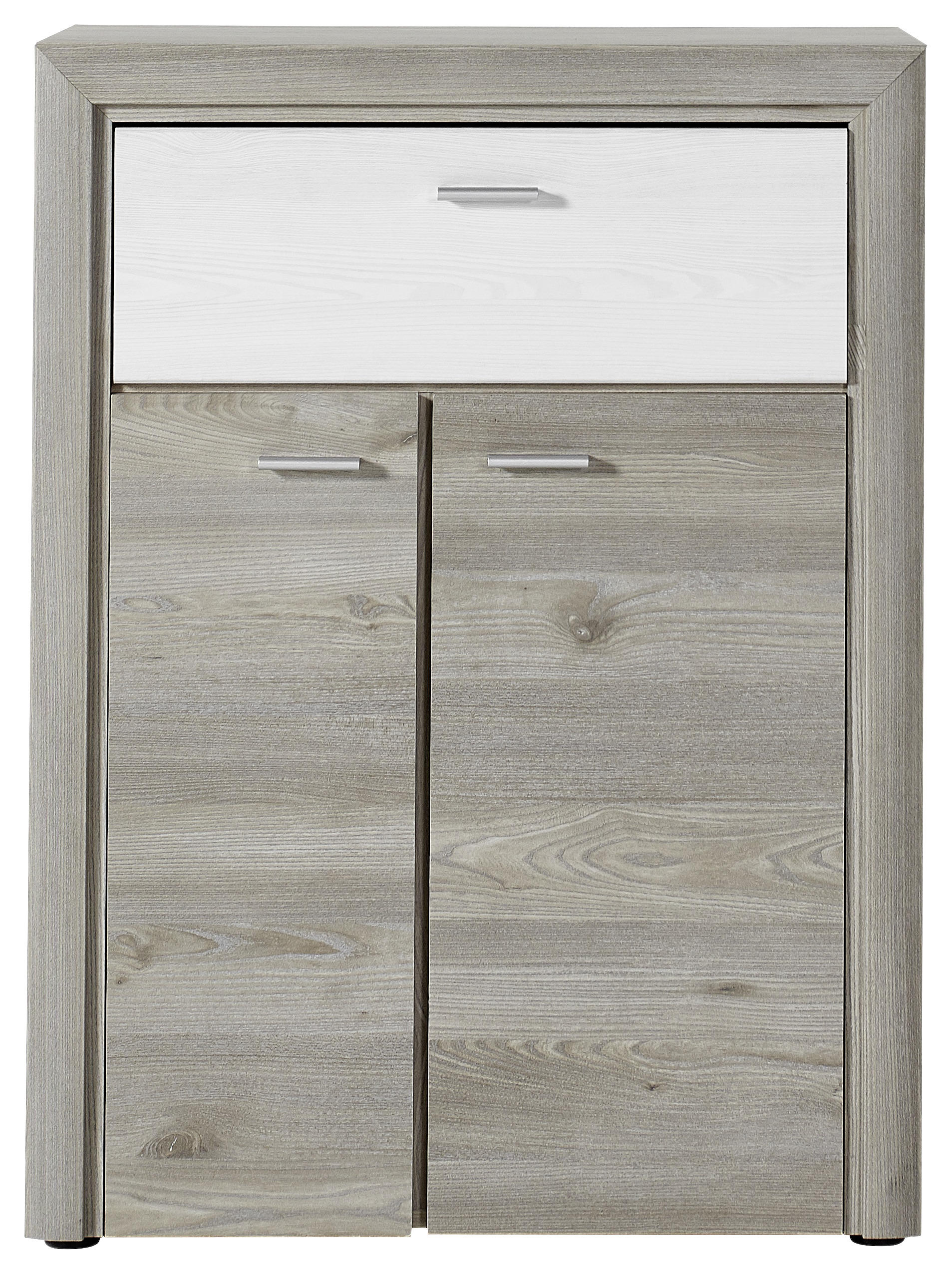 SCHUHSCHRANK Weiß, Silbereichenfarben, Lärchefarben - Silberfarben/Lärchefarben, KONVENTIONELL, Holzwerkstoff/Kunststoff (75/101/38cm) - MID.YOU