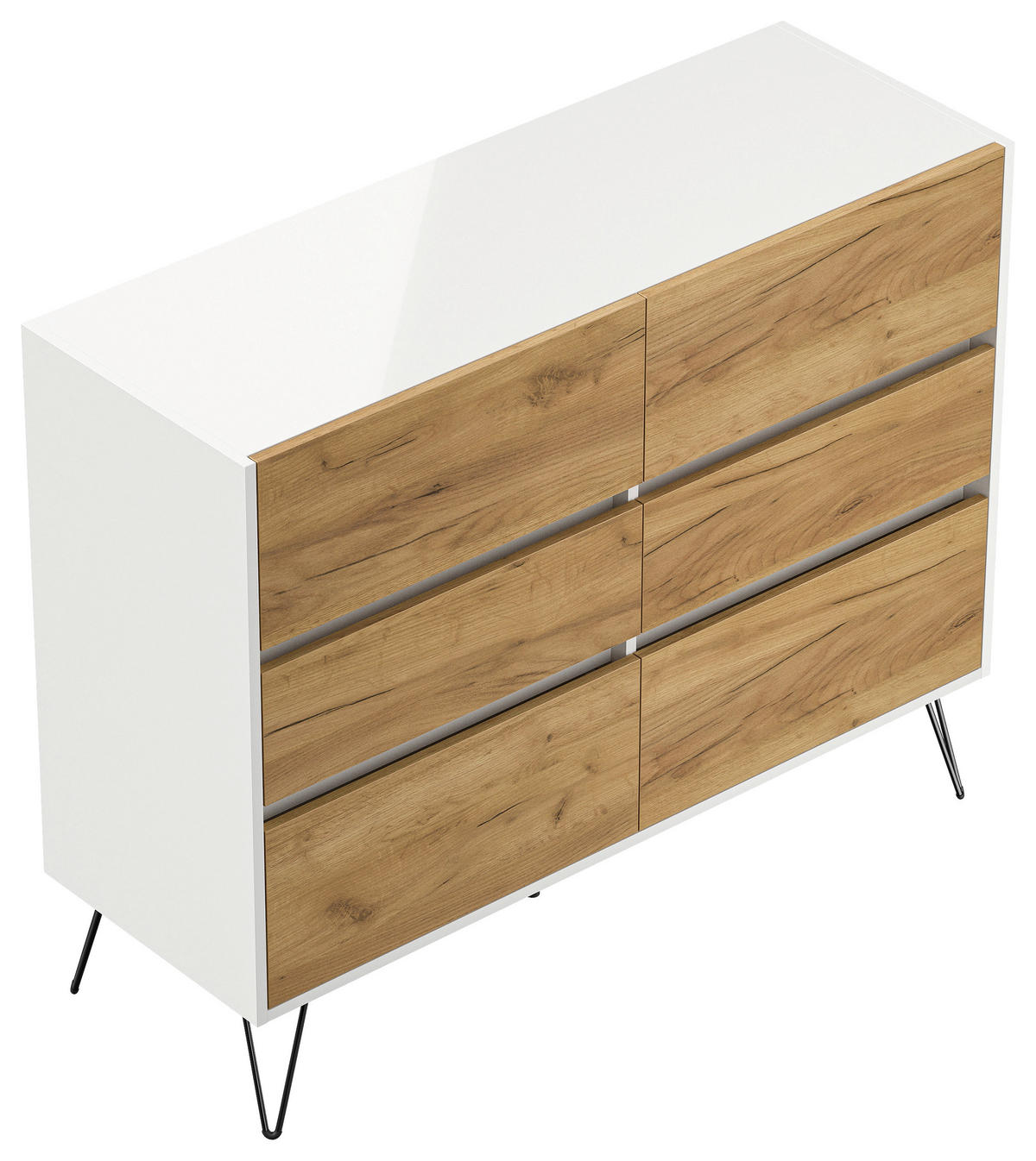 SIDEBOARD Posseik Industrial 120/93,6/42 cm 6 Schublade(n)  - Eichefarben/Weiß Hochglanz, Design, Holzwerkstoff/Metall (120/93,6/42cm) - P & B