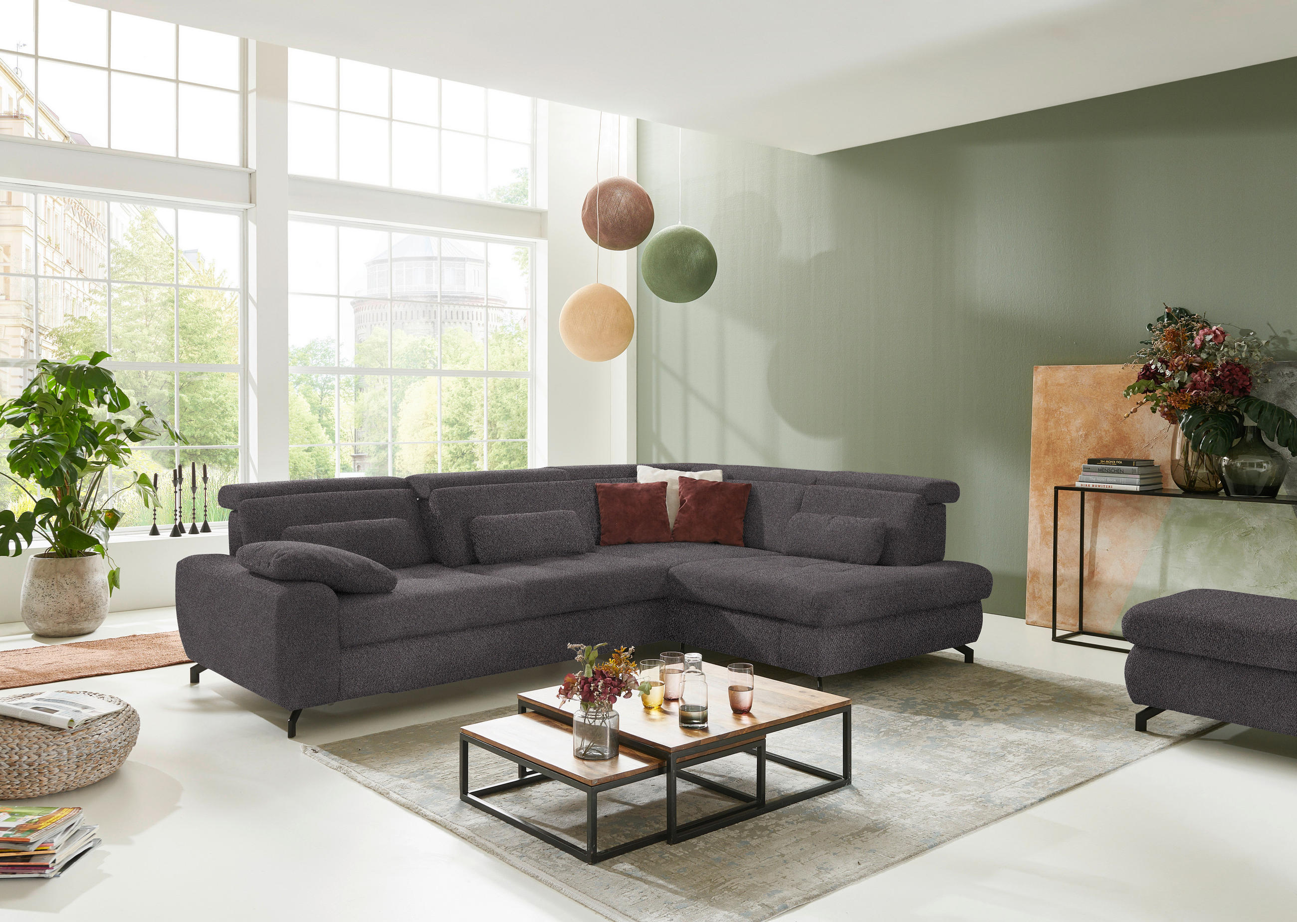 ECKSOFA in Chenille Anthrazit  - Anthrazit/Schwarz, Design, Textil/Metall (310/220cm) - Beldomo Style