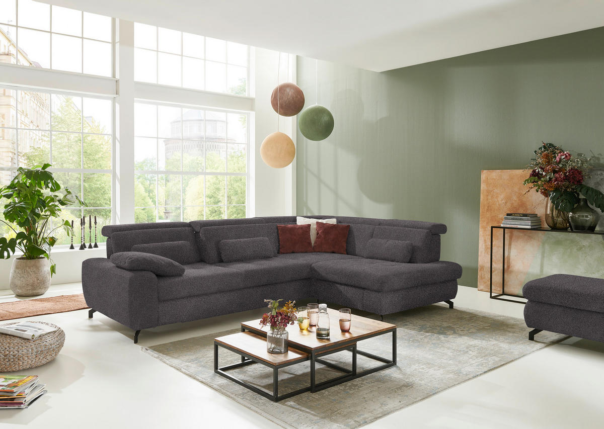 ECKSOFA in Chenille Anthrazit  - Anthrazit/Schwarz, Design, Textil/Metall (310/220cm) - Beldomo Style