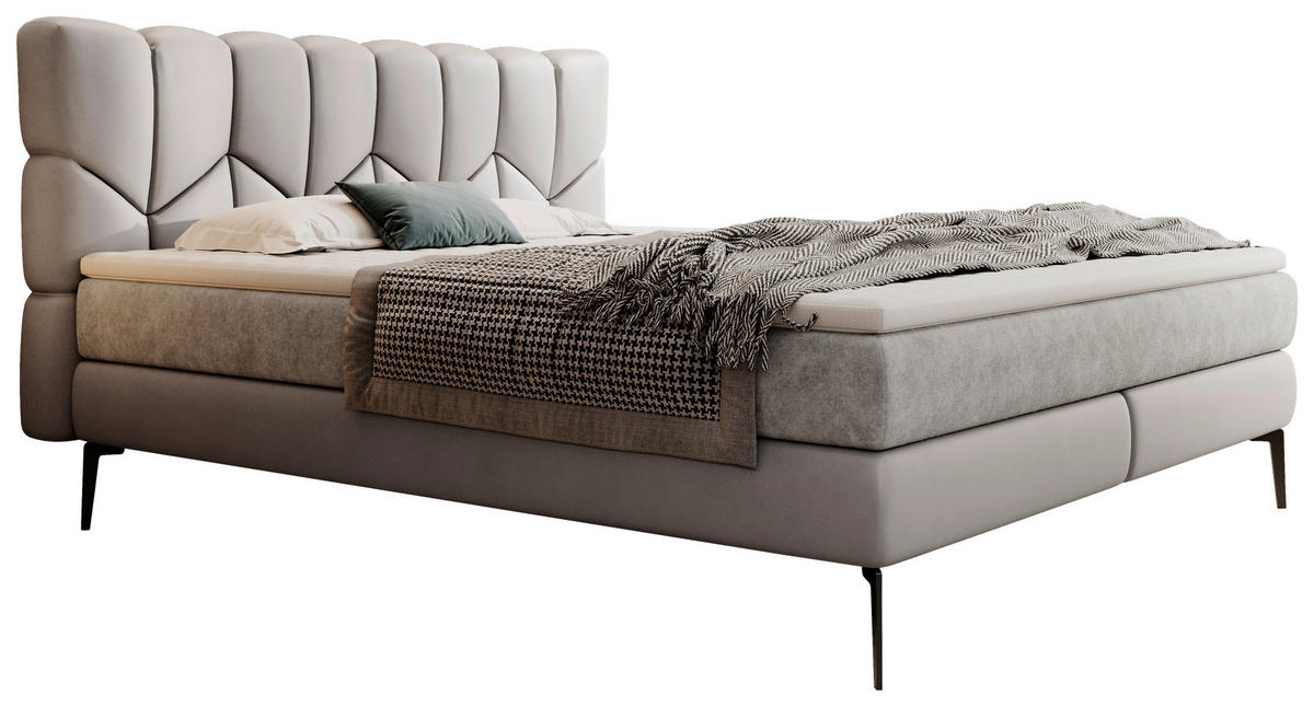 BOXSPRINGBETT 180/200 cm  in Hellgrau  - Hellgrau/Schwarz, Design, Leder/Textil (180/200cm) - Esposa