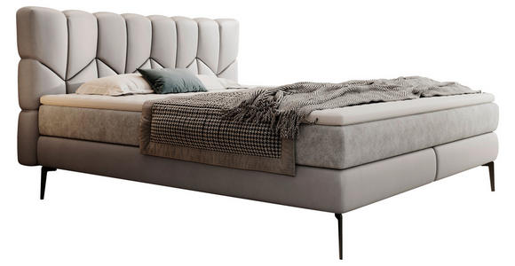 BOXSPRINGBETT 180/200 cm in Hellgrau - Hellgrau/Schwarz, Design, Leder/Textil (180/200cm) - Esposa