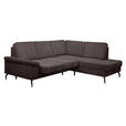 ECKSOFA Dunkelbraun Velours Bettkasten, Sitzvorzug  - Dunkelbraun/Schwarz, KONVENTIONELL, Textil/Metall (253/206cm) - Venda