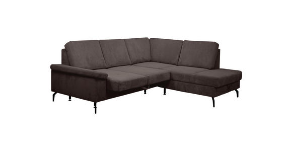ECKSOFA Dunkelbraun Velours Bettkasten, Sitzvorzug  - Dunkelbraun/Schwarz, KONVENTIONELL, Textil/Metall (253/206cm) - Venda