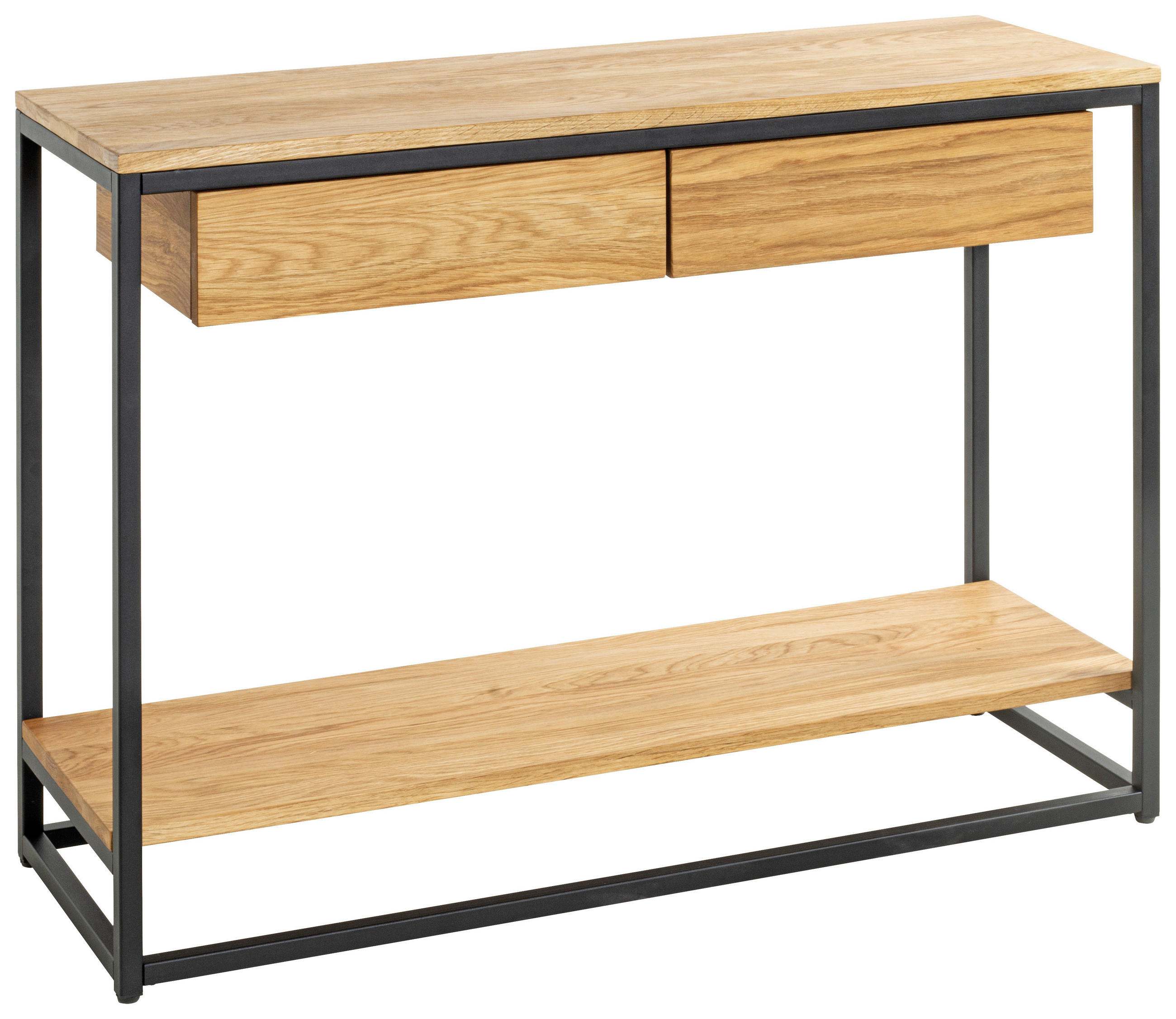 KONSOLENTISCH Eiche massiv Schwarz, Eichefarben  - Eichefarben/Schwarz, KONVENTIONELL, Holz/Metall (100/35/75cm)