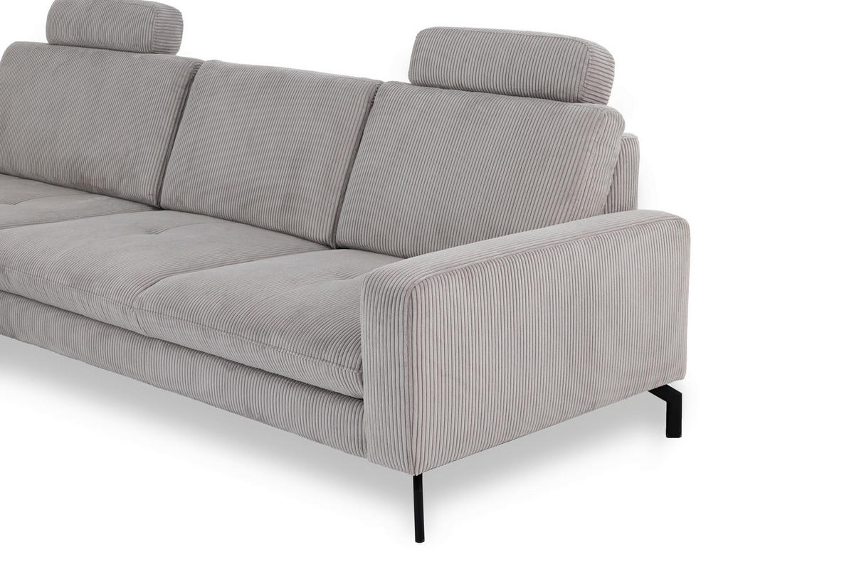 ECKSOFA in Cord Grau  - Schwarz/Grau, Design, Textil/Metall (178/302cm) - Beldomo Style