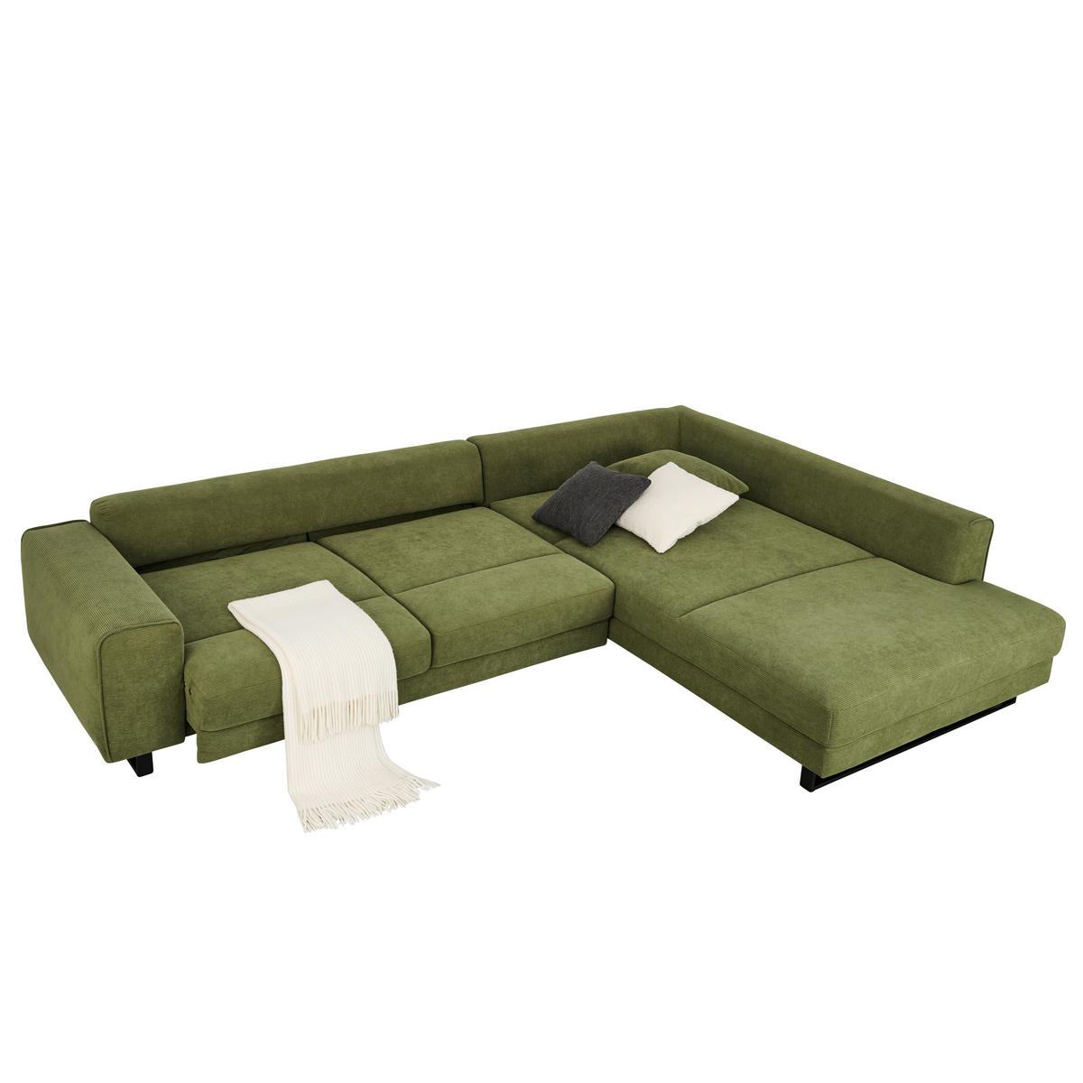 ECKSOFA Cord Olivgrün  - Schwarz/Olivgrün, Design, Textil/Metall (314/211cm) - Sedda