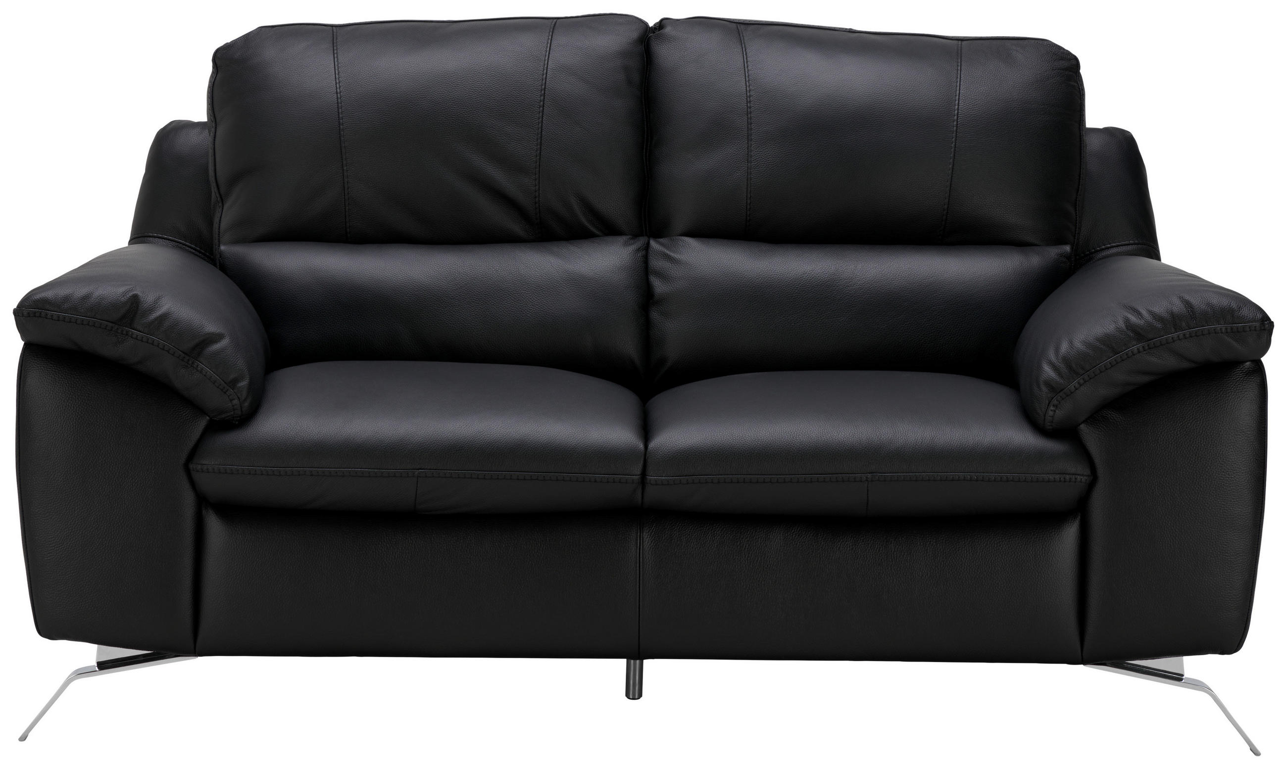 2,5-SITZER in Kombination Echtleder/Lederlook Schwarz - Silberfarben/Schwarz, Design, Leder/Metall (211/97/95cm) - Livetastic