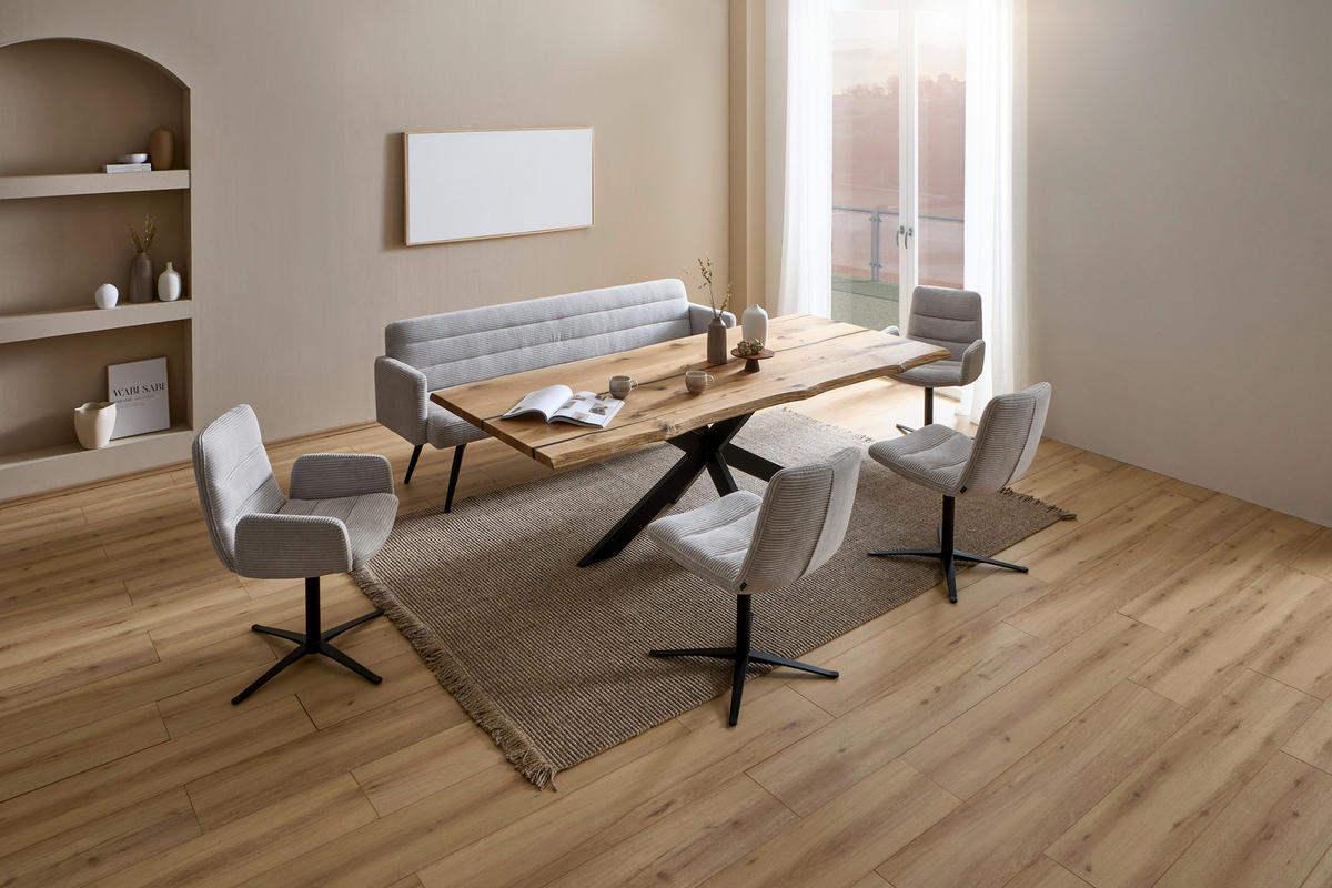 ESSTISCH in Holz 240/100/76 cm  - Eichefarben/Schwarz, Design, Holz/Metall (240/100/76cm) - Linea Natura