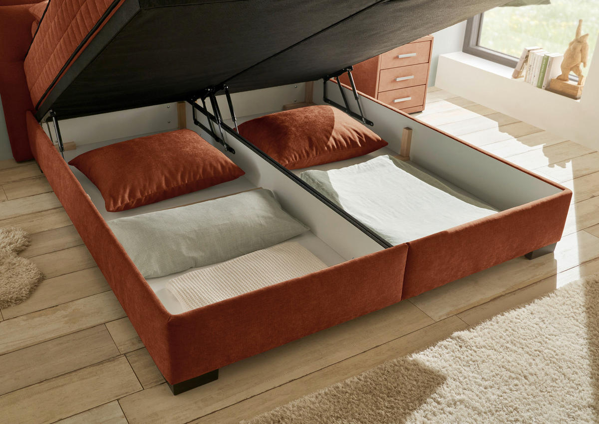 BOXBETT 160/200 cm  in Cognac  - Cognac/Schwarz, Modern, Holzwerkstoff/Kunststoff (160/200cm) - MID.YOU
