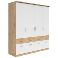 KLEIDERSCHRANK 181/199/58 cm 4-türig Weiß, Eiche Artisan  - Silberfarben/Weiß, KONVENTIONELL, Holzwerkstoff/Kunststoff (181/199/58cm)