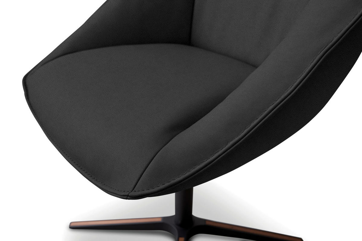 ARMLEHNSTUHL  Beinauswahl, Lederauswahl, Stoffauswahl, inklusive Armlehnen, automatische Rückholfunktion, gepolsterte Armlehnen, Sitzfläche 320° drehbar  Echtleder  - Dunkelbraun/Schwarz, Design, Leder/Holz (63/88/70cm) - Koinor