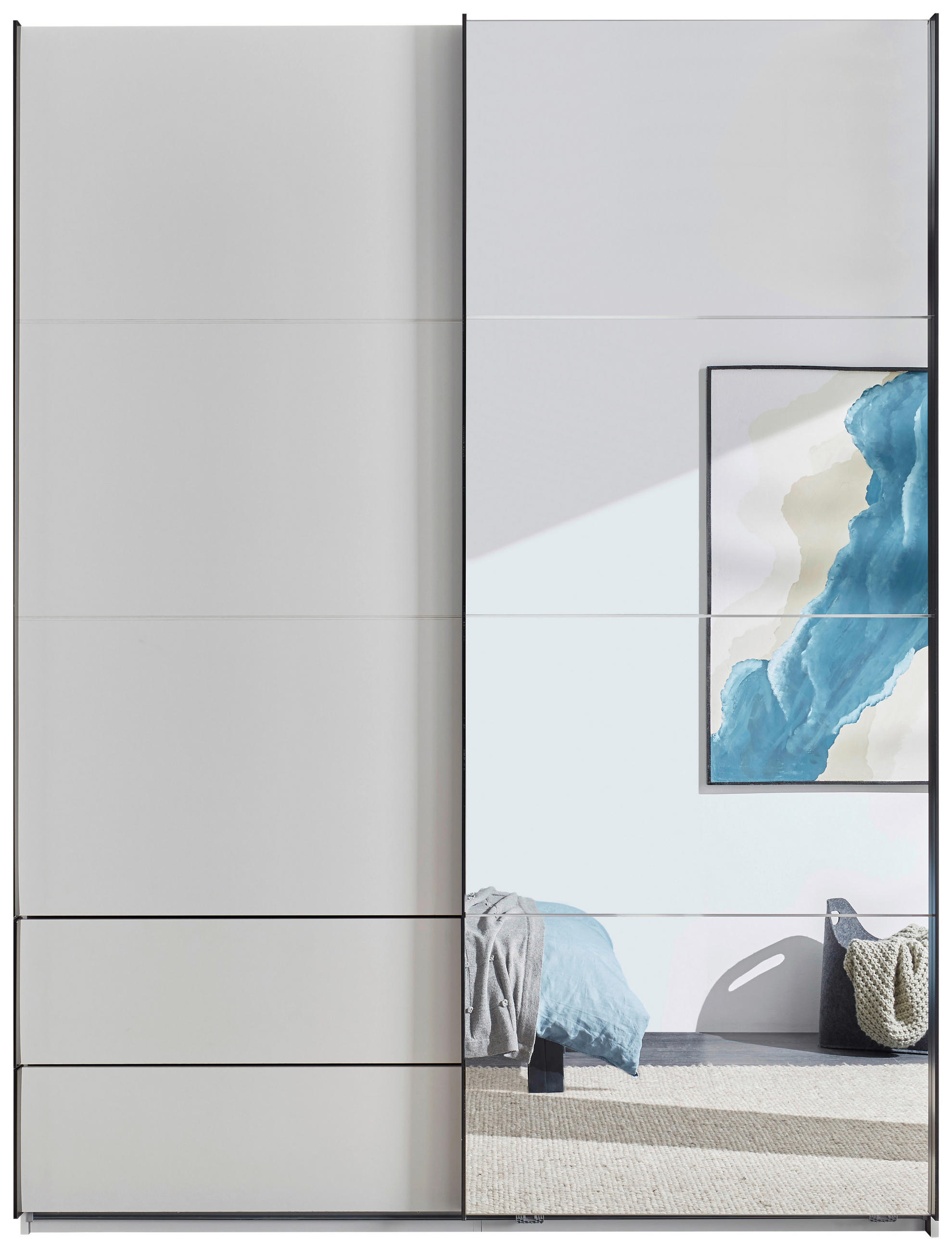 SCHWEBETÜRENSCHRANK 170/225,5/60 cm 2-türig Weiß, Schwarz  - Schwarz/Weiß, KONVENTIONELL, Glas/Holzwerkstoff (170/225,5/60cm) - Xora