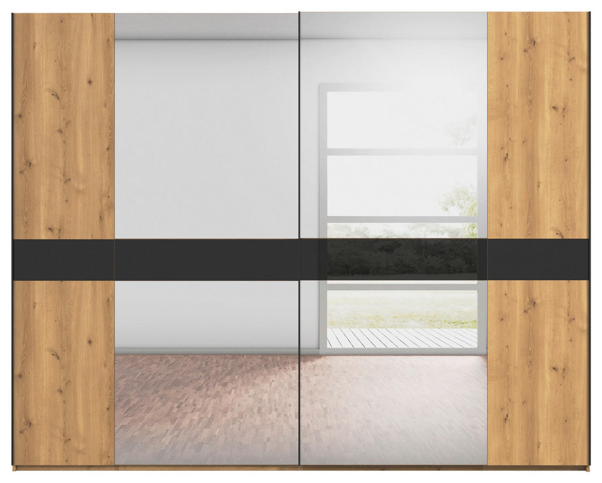 SCHWEBETÜRENSCHRANK in Schwarz, Eichefarben  - Eichefarben/Schwarz, Design, Glas/Holz (281/223/68cm) - Dieter Knoll