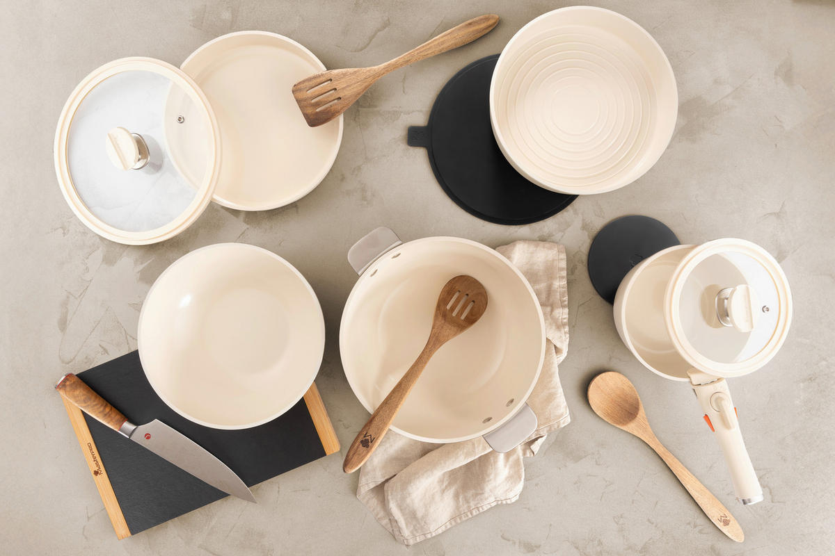 KOCHTOPFSET SHARE PLAY 10-teilig  - Beige/Schwarz, Basics, Glas/Metall (30.3/32/32.6cm) - Masterpro