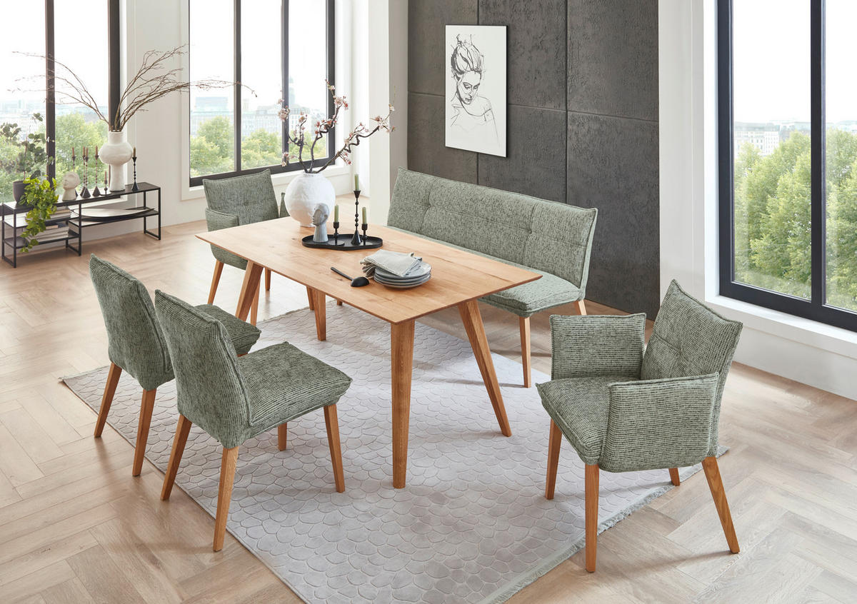 SITZBANK 159/86/65 cm Chenille Grün, Eichefarben Eiche massiv Holz  - Eichefarben/Eschefarben, KONVENTIONELL, Holz/Textil (159/86/65cm) - Valdera