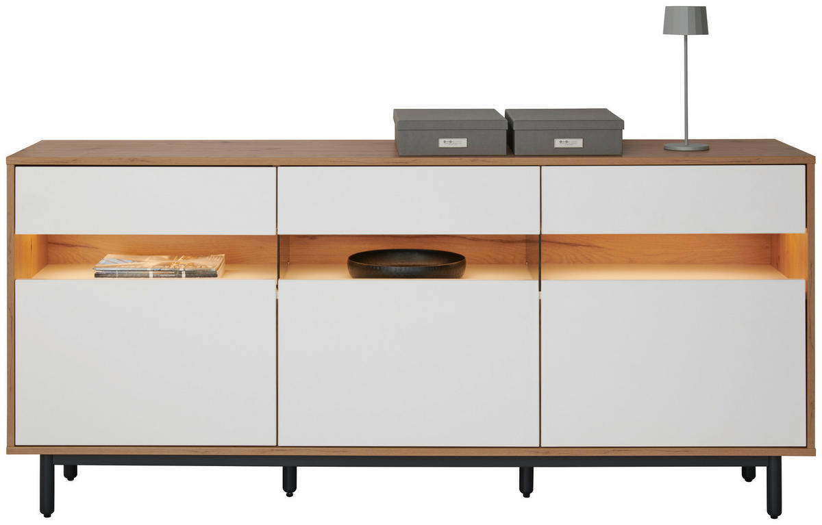 SIDEBOARD Weiß, Eiche Artisan  190/85/45 cm  - Graphitfarben/Weiß, Design, Glas/Holz (190/85/45cm) - home24