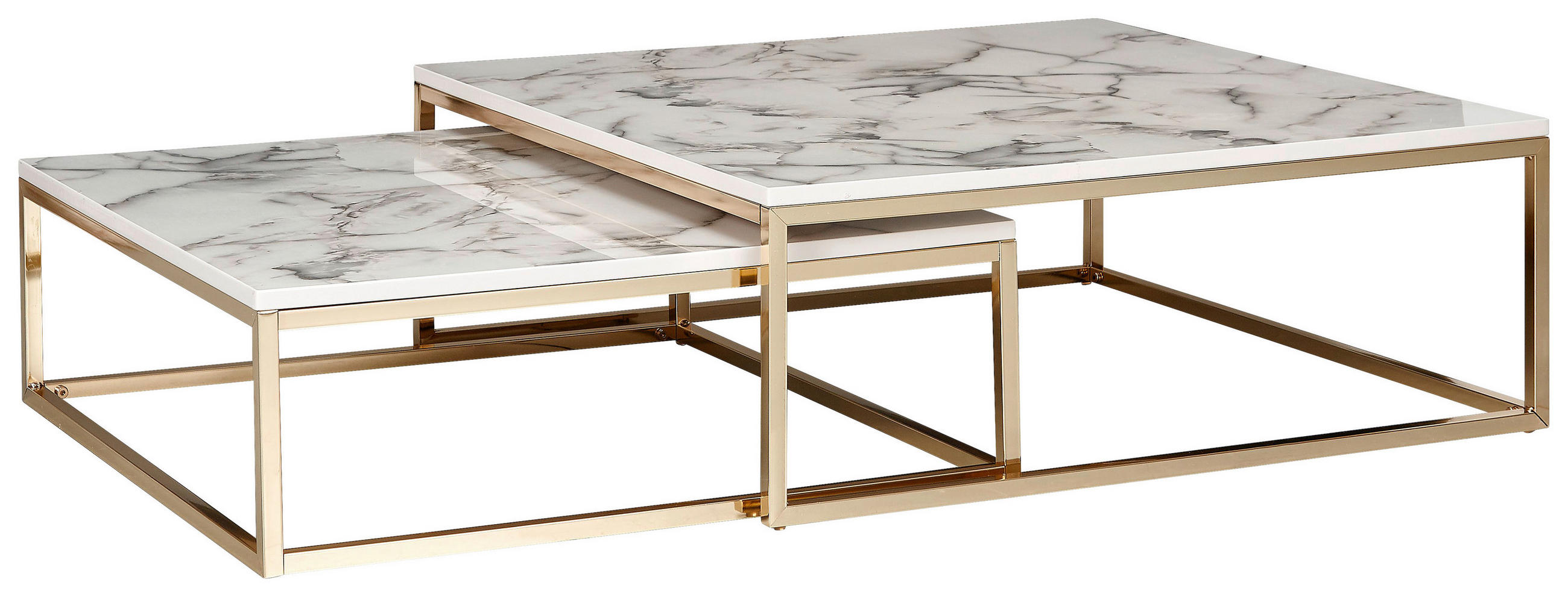 COUCHTISCH Holzwerkstoff 75/75/27 cm  - Weiss/Goldfarben, Konventionell, Holzwerkstoff/Metall (75/75/27cm) - MID.YOU