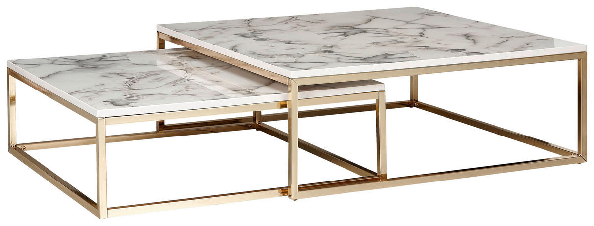 Măsuță De Cafea din material pe bază de lemn, 75/75/27 cm - alb/auriu, Konventionell, metal/material pe bază de lemn (75/75/27cm) - MID.YOU