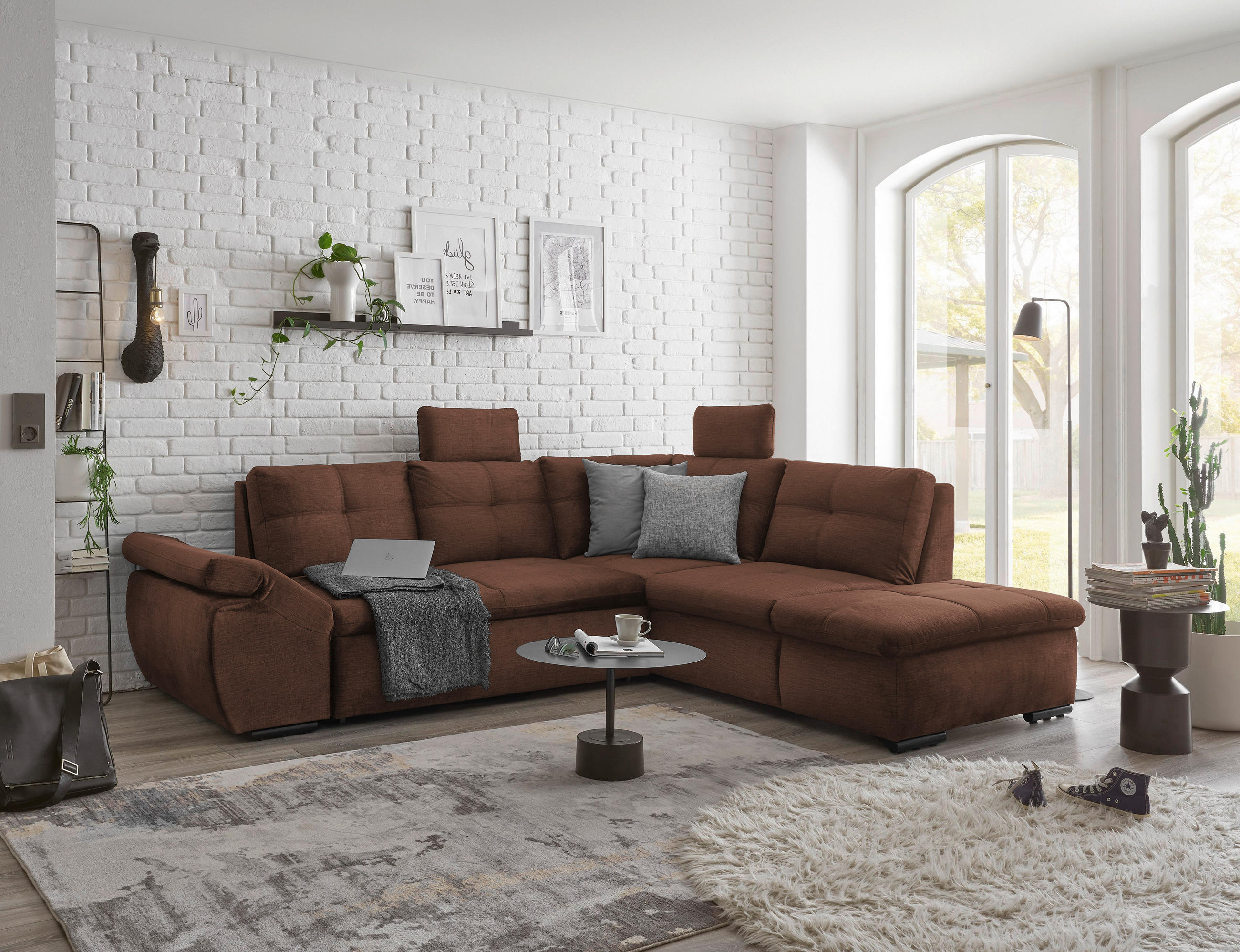 ECKSOFA Kupferfarben Mikrovelours - Schwarz/Kupferfarben, KONVENTIONELL, Kunststoff/Textil (265/217cm) - Carryhome