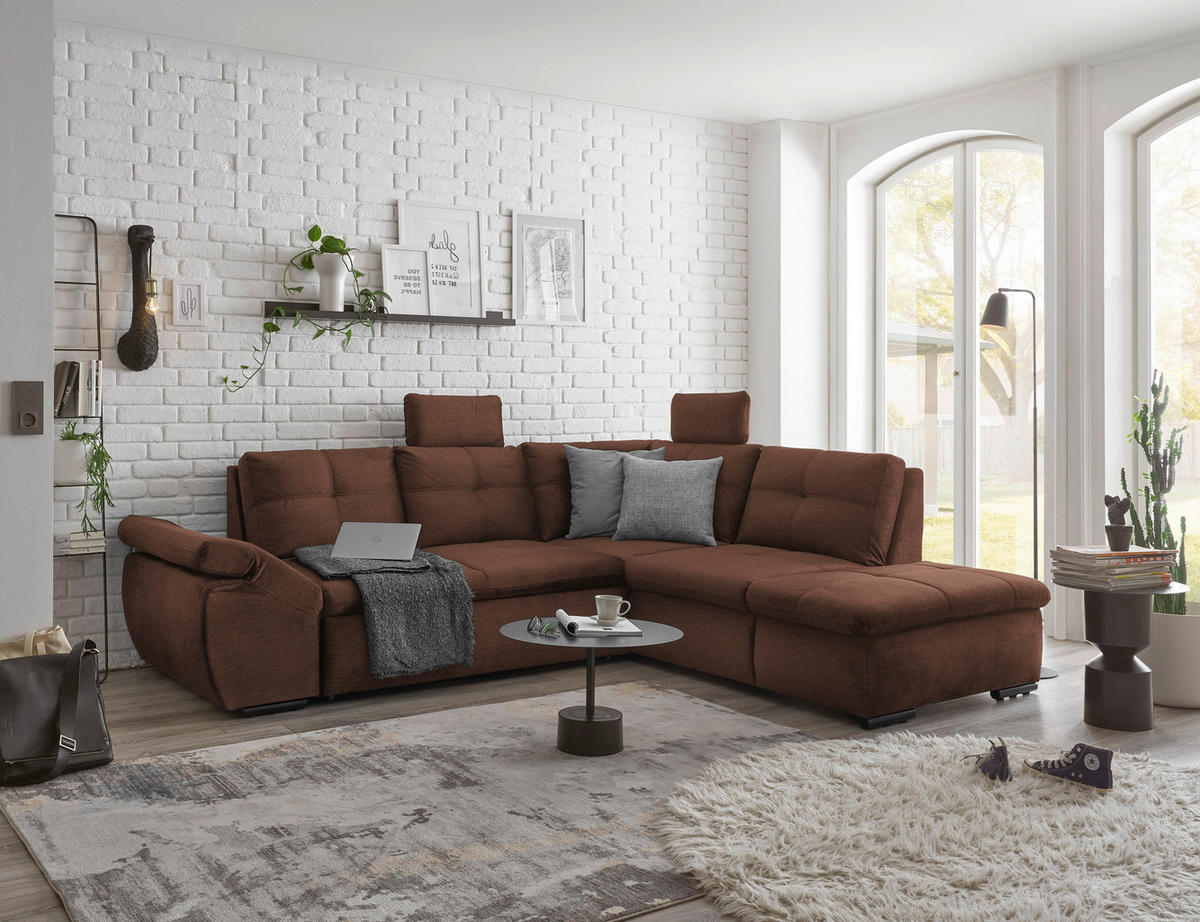 ECKSOFA in Mikrovelours Kupferfarben  - Schwarz/Kupferfarben, Konventionell, Kunststoff/Textil (265/217cm) - Carryhome