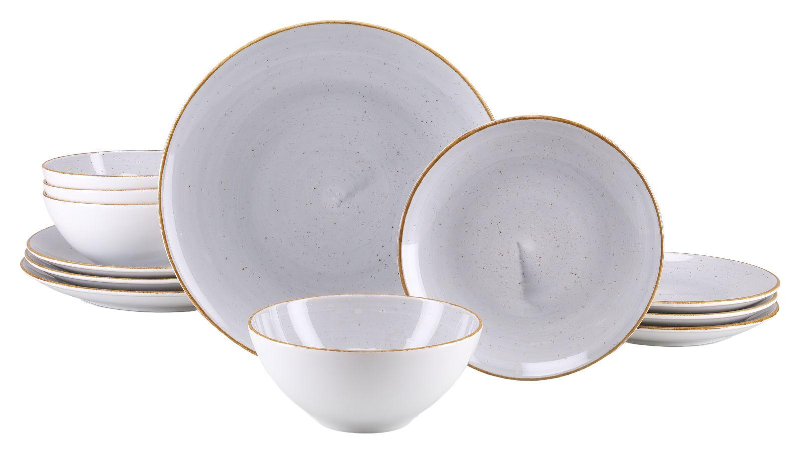 TAFELSERVICE Grau, Weiß Vintage Nature Stein 12-teilig  - Weiß/Grau, Basics, Keramik - Creatable