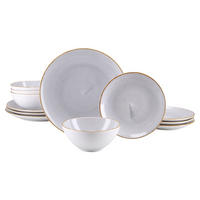 TAFELSERVICE Grau, Weiß Vintage Nature Stein 12-teilig  - Weiß/Grau, Basics, Keramik - Creatable