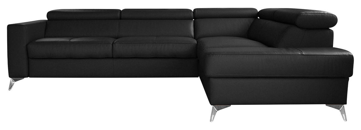 ECKSOFA MONDO Schwarz Echtleder Lederlook  - Chromfarben/Schwarz, Design, Leder/Textil (286/208cm) - Livetastic